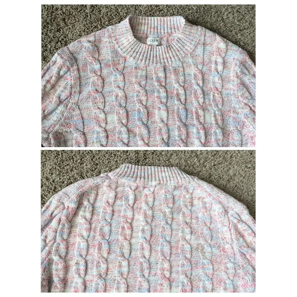 J.Crew Mock Neck Sweater Womens L White-Blue-Red Cotton Nautical Coastal Patriot